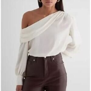 NWT, Express • Off Shoulder Draped Balloon Sleeve Bodysuit, Size XS